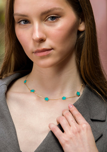 Blue Floral Petal Pendent Necklace