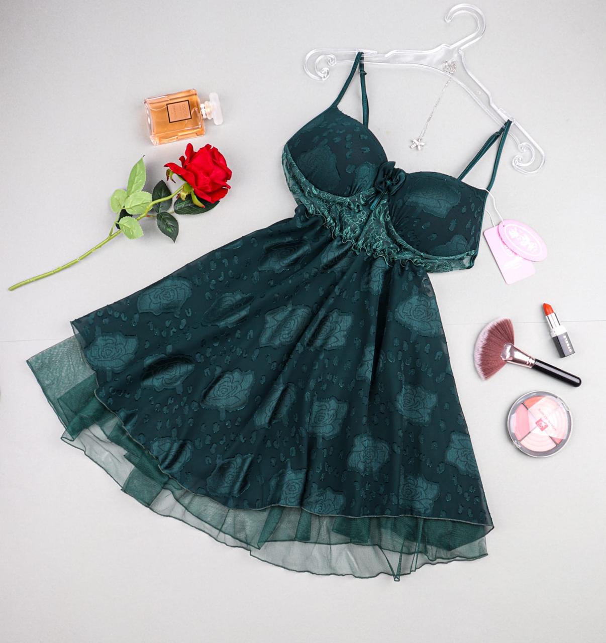 Dark Green Nightgown With Invisible Bra